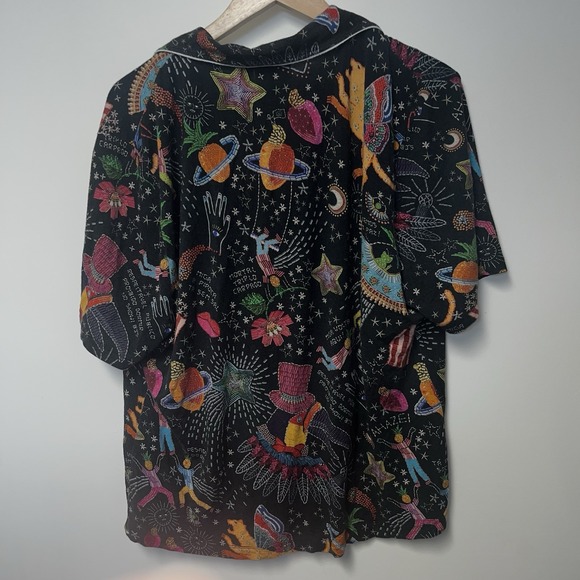 Anthropologie X Farm Rio Comic Pajama 2 Piece Set Shorts Button Up Womens Large - Picture 8 of 16